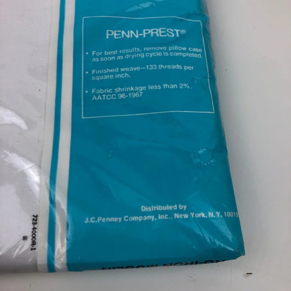 NEW Sealed VTG Standard Pillowcase Set Pair JC Penney NOS Plain White 50 Muslin